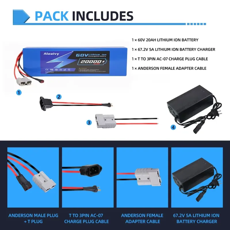 Aleaivy 60V 20AH 30AH 21700 Li - 60V 30Ah Electric Scooter Battery 评论和价格